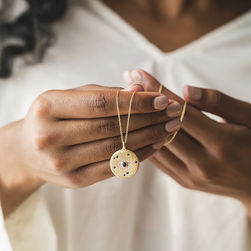 Evil Eye Sapphire and Diamond Medallion