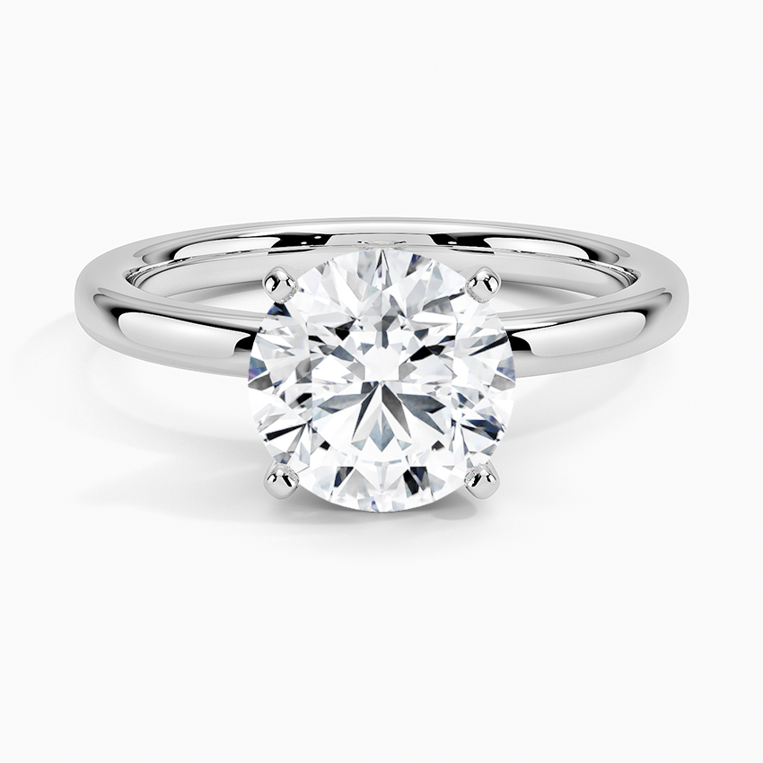 Comfort Fit 2mm Solitaire Engagement Ring with a Round cut diamond in white gold — top view