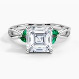 Willow Engagement Ring with Lab Emerald Accents with a Asscher cut diamond in white gold — top view