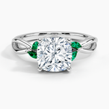 Willow Engagement Ring with Lab Emerald Accents with a Cushion cut diamond in white gold — top view