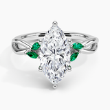 Willow Engagement Ring with Lab Emerald Accents with a Marquise cut diamond in white gold — top view