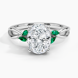 Willow Engagement Ring with Lab Emerald Accents with a Oval cut diamond in white gold — top view