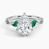 Willow Engagement Ring with Lab Emerald Accents with a Pear cut diamond in white gold — top view