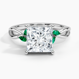 Willow Engagement Ring with Lab Emerald Accents with a Princess cut diamond in white gold — top view
