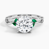 Willow Engagement Ring with Lab Emerald Accents with a Round cut diamond in white gold — top view
