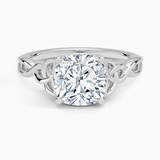 Celtic Love Knot Engagement Ring with a Cushion cut diamond in white gold — top view