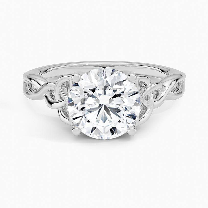 Celtic Love Knot Engagement Ring with a Round cut diamond in white gold — top view
