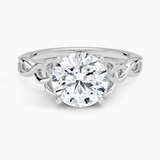 Celtic Love Knot Engagement Ring with a Round cut diamond in white gold — top view