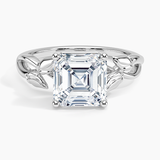 Budding Willow Solitaire Engagement Ring with a Asscher cut diamond in white gold — top view