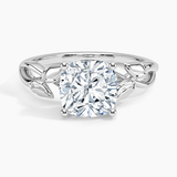 Budding Willow Solitaire Engagement Ring with a Cushion cut diamond in white gold — top view