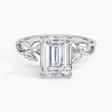 Budding Willow Solitaire Engagement Ring with a Emerald cut diamond in white gold — top view