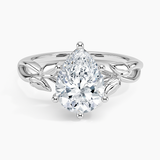 Budding Willow Solitaire Engagement Ring with a Pear cut diamond in white gold — top view