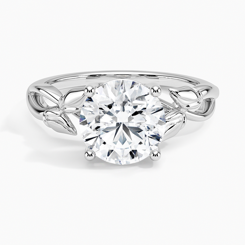 Budding Willow Solitaire Engagement Ring with a Round cut diamond in white gold — top view