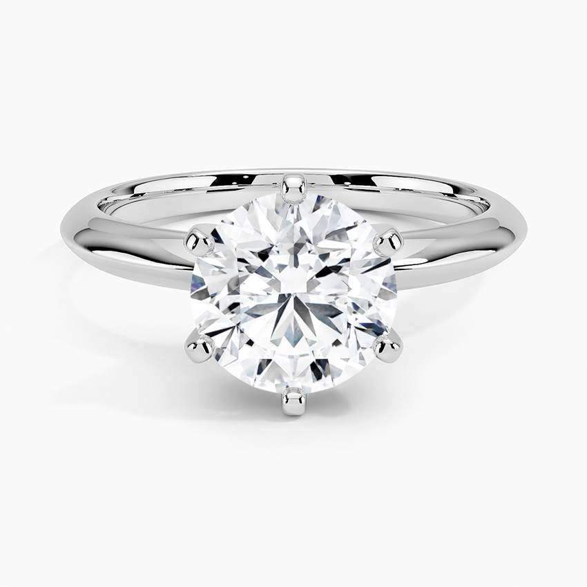 Classic Six-Prong Solitaire Engagement Ring with a Round cut diamond in white gold — top view
