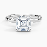 Rose Thorn Solitaire Engagement Ring with a Asscher cut diamond in white gold — top view