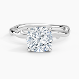 Rose Thorn Solitaire Engagement Ring with a Cushion cut diamond in white gold — top view