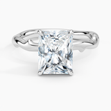 Rose Thorn Solitaire Engagement Ring with a Radiant cut diamond in white gold — top view