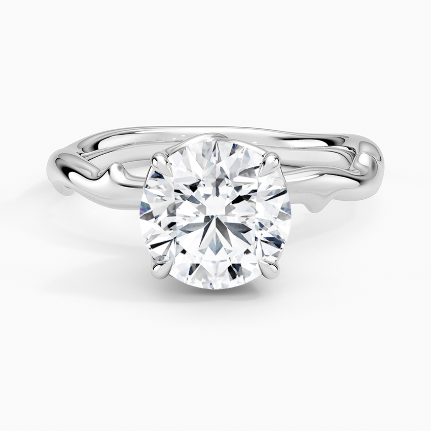 Rose Thorn Solitaire Engagement Ring with a Round cut diamond in white gold — top view