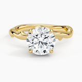 Rose Thorn Solitaire Engagement Ring with a Round cut diamond in yellow gold — top view