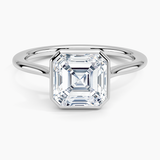 Petite Luna 1.5mm Bezel Engagement Ring with a Asscher cut diamond in white gold — top view