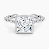 Petite Luna 1.5mm Bezel Engagement Ring with a Princess cut diamond in white gold — top view