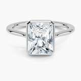 Petite Luna 1.5mm Bezel Engagement Ring with a Radiant cut diamond in white gold — top view