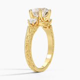 Hudson Three Stone Diamond Engagement Ring with a Round cut diamond in yellow gold — side view