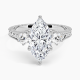 Hudson Three Stone Diamond Engagement Ring with a Marquise cut diamond in white gold — top view