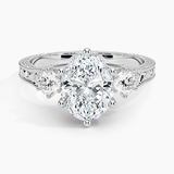 Hudson Three Stone Diamond Engagement Ring with a Oval cut diamond in white gold — top view