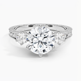 Hudson Three Stone Diamond Engagement Ring with a Round cut diamond in white gold — top view