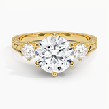 Hudson Three Stone Diamond Engagement Ring with a Round cut diamond in yellow gold — top view