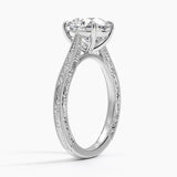 Elsie Engraved Engagement Ring with a Round cut diamond in white gold — side view