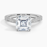 Elsie Engraved Engagement Ring with a Asscher cut diamond in white gold — top view