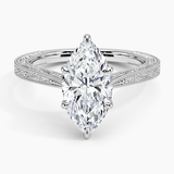 Elsie Engraved Engagement Ring with a Marquise cut diamond in white gold — top view
