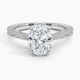 Elsie Engraved Engagement Ring with a Oval cut diamond in white gold — top view