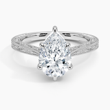 Elsie Engraved Engagement Ring with a Pear cut diamond in white gold — top view