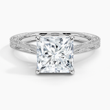 Elsie Engraved Engagement Ring with a Princess cut diamond in white gold — top view