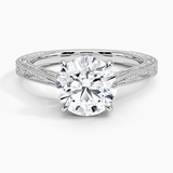 Elsie Engraved Engagement Ring with a Round cut diamond in white gold — top view