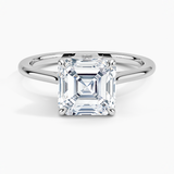 Petal Solitaire Engagement Ring with a Asscher cut diamond in white gold — top view