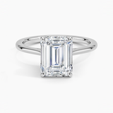 Petal Solitaire Engagement Ring with a Emerald cut diamond in white gold — top view