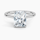 Petal Solitaire Engagement Ring with a Radiant cut diamond in white gold — top view