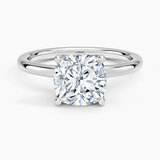 Fleur Solitaire Engagement Ring with a Cushion cut diamond in white gold — top view