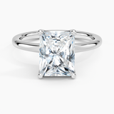 Fleur Solitaire Engagement Ring with a Radiant cut diamond in white gold — top view