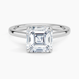 Elodie Cathedral Solitaire Engagement Ring with a Asscher cut diamond in white gold — top view
