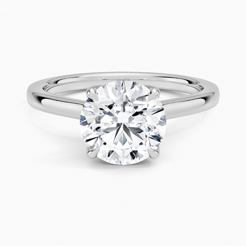 Elodie Cathedral Solitaire Engagement Ring with a Round cut diamond in white gold — top view