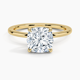 Audrey Perfect Fit Solitaire Engagement Ring with a Cushion cut diamond in yellow gold — top view