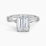 Alya Twist Solitaire Engagement Ring with a Emerald cut diamond in white gold — top view