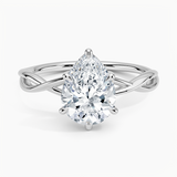 Alya Twist Solitaire Engagement Ring with a Pear cut diamond in white gold — top view