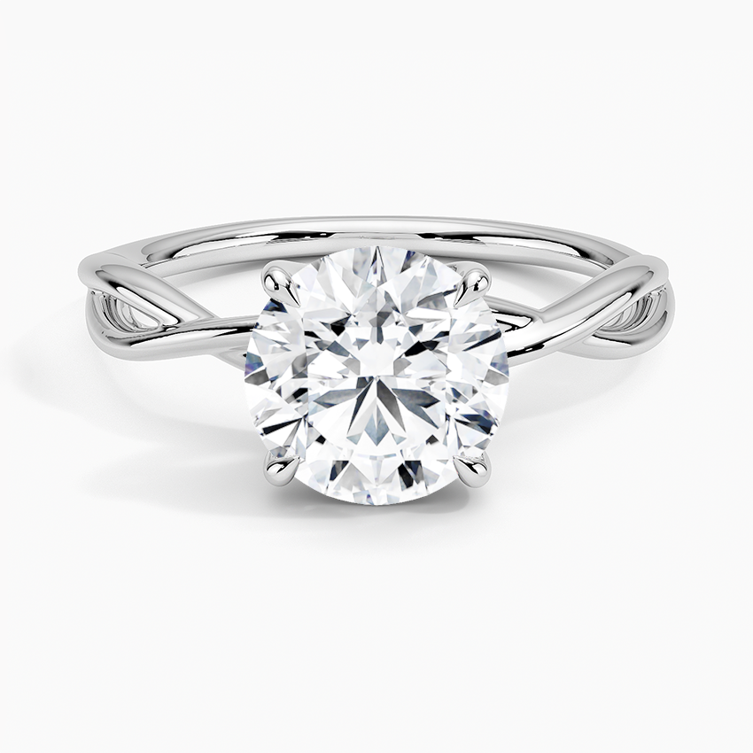 Alya Twist Solitaire Engagement Ring with a Round cut diamond in white gold — top view