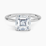 Petite 1.5mm Engagement Ring with a Asscher cut diamond in white gold — top view